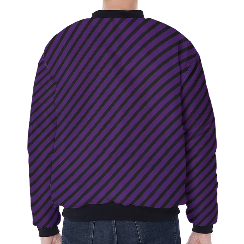 Purple And Black Halloween Pattern Print Zip Sleeve Bomber Jacket