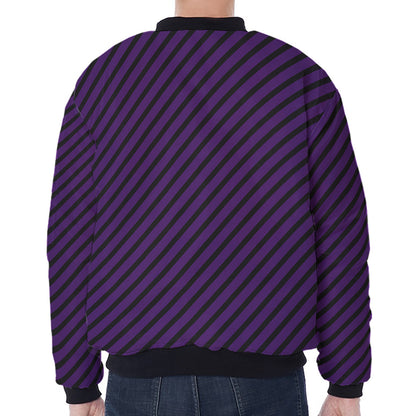 Purple And Black Halloween Pattern Print Zip Sleeve Bomber Jacket