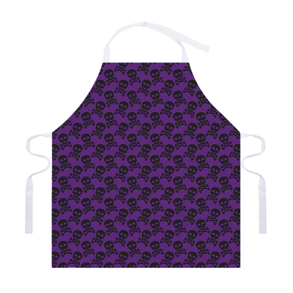 Purple And Black Halloween Skull Print Adjustable Apron