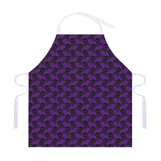 Purple And Black Halloween Skull Print Adjustable Apron