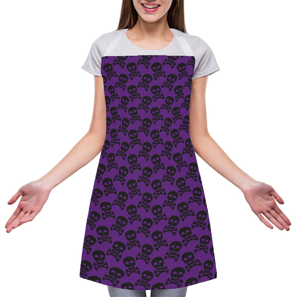 Purple And Black Halloween Skull Print Adjustable Apron