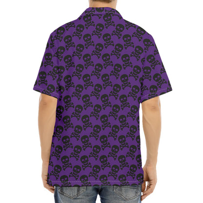 Purple And Black Halloween Skull Print Aloha Shirt