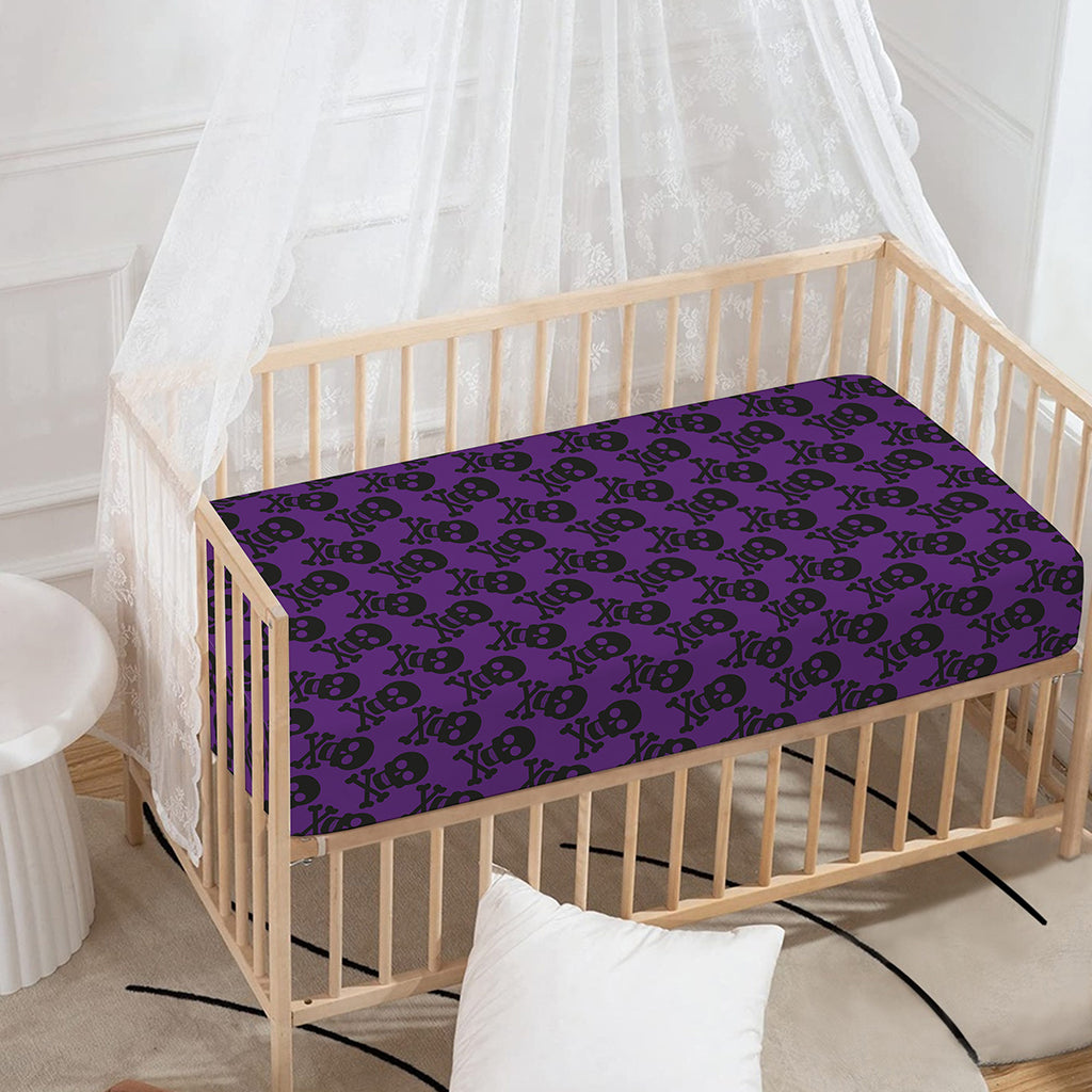 Purple And Black Halloween Skull Print Baby Crib Sheet