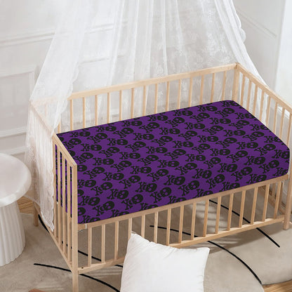 Purple And Black Halloween Skull Print Baby Crib Sheet