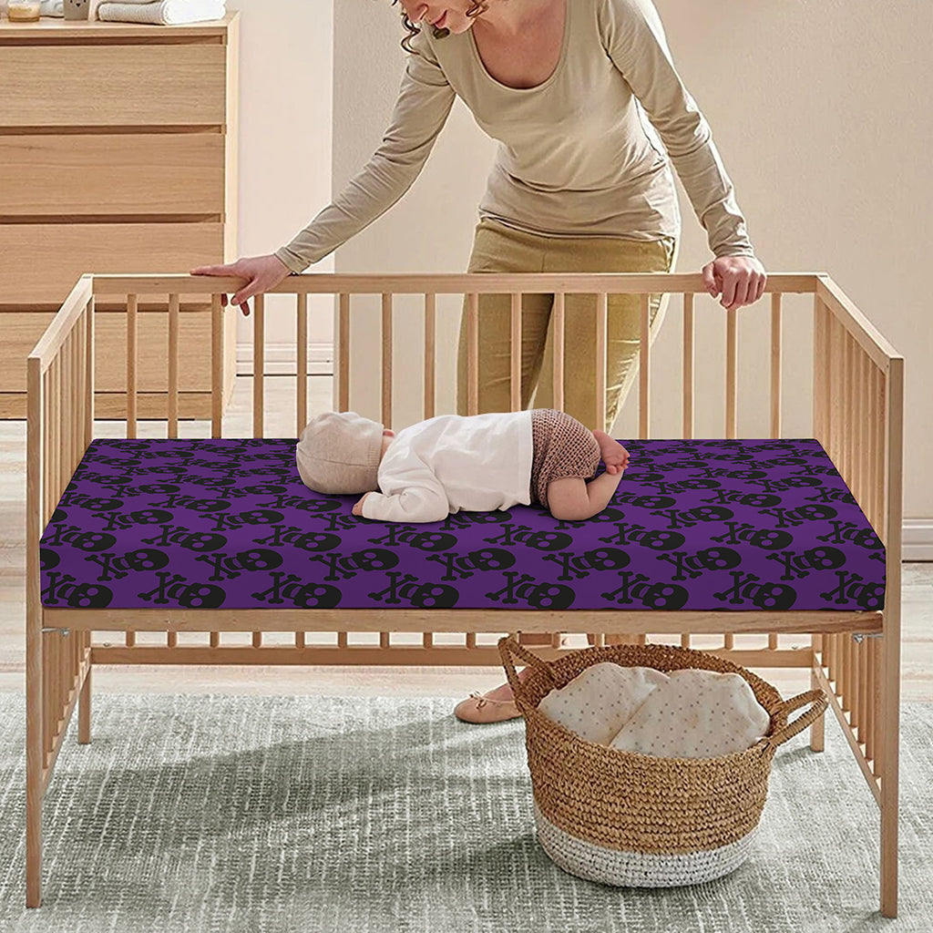 Purple And Black Halloween Skull Print Baby Crib Sheet