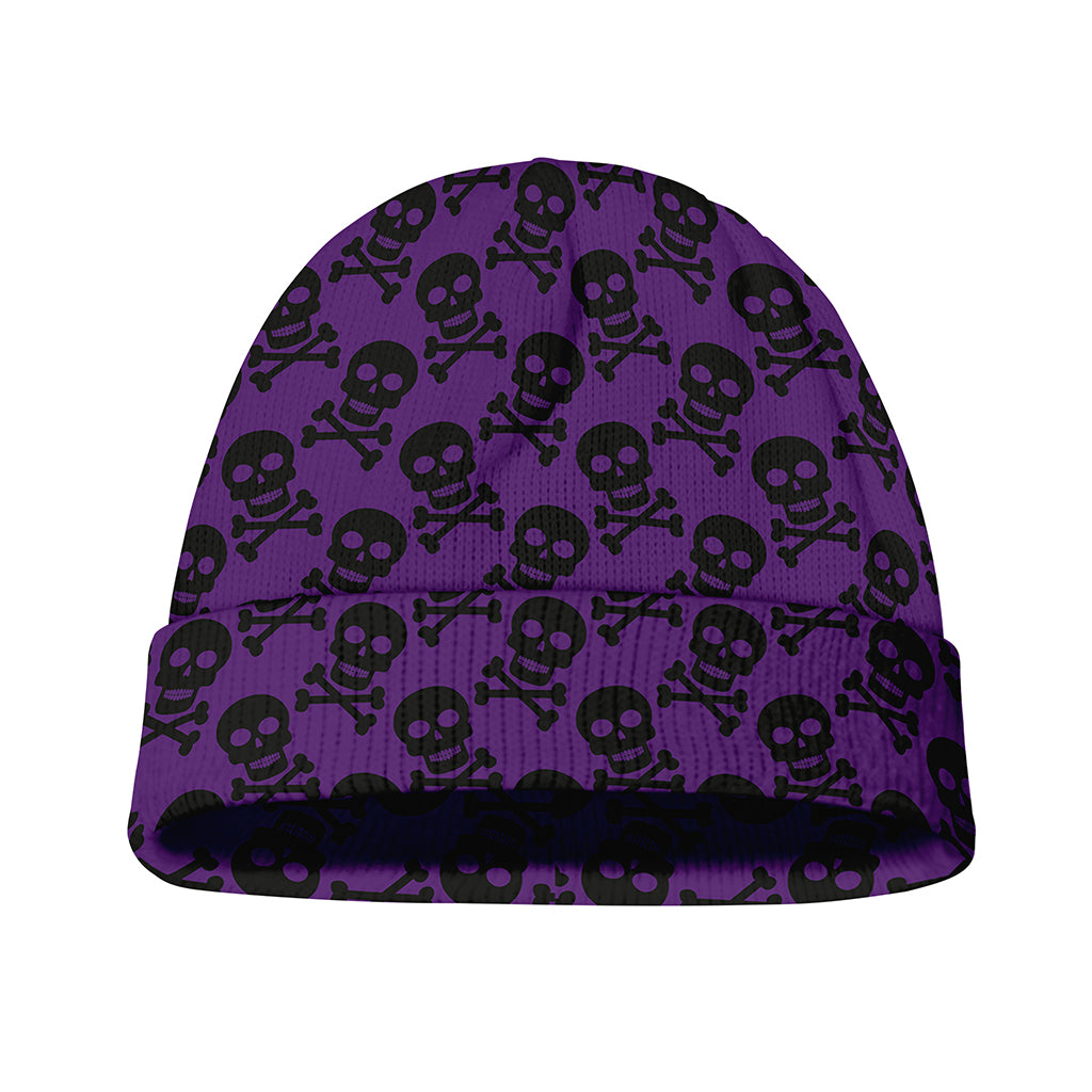 Purple And Black Halloween Skull Print Beanie