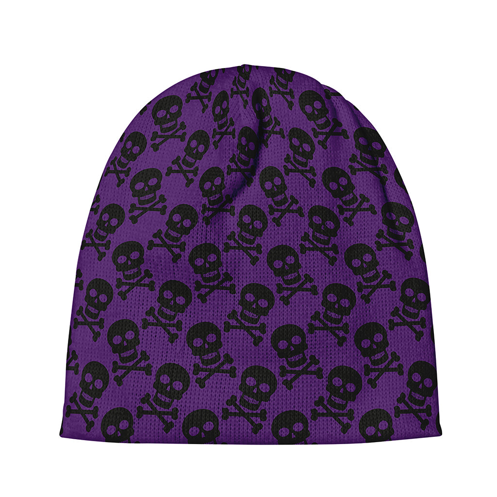 Purple And Black Halloween Skull Print Beanie