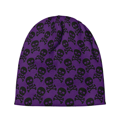 Purple And Black Halloween Skull Print Beanie