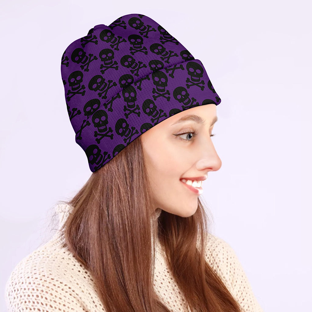 Purple And Black Halloween Skull Print Beanie
