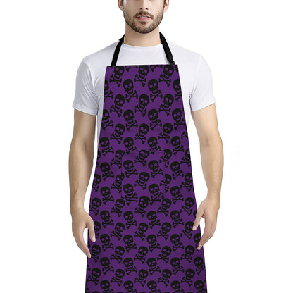 Purple And Black Halloween Skull Print Bib Apron With Pocket