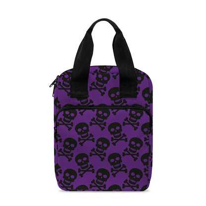 Purple And Black Halloween Skull Print Bible Tote Bag