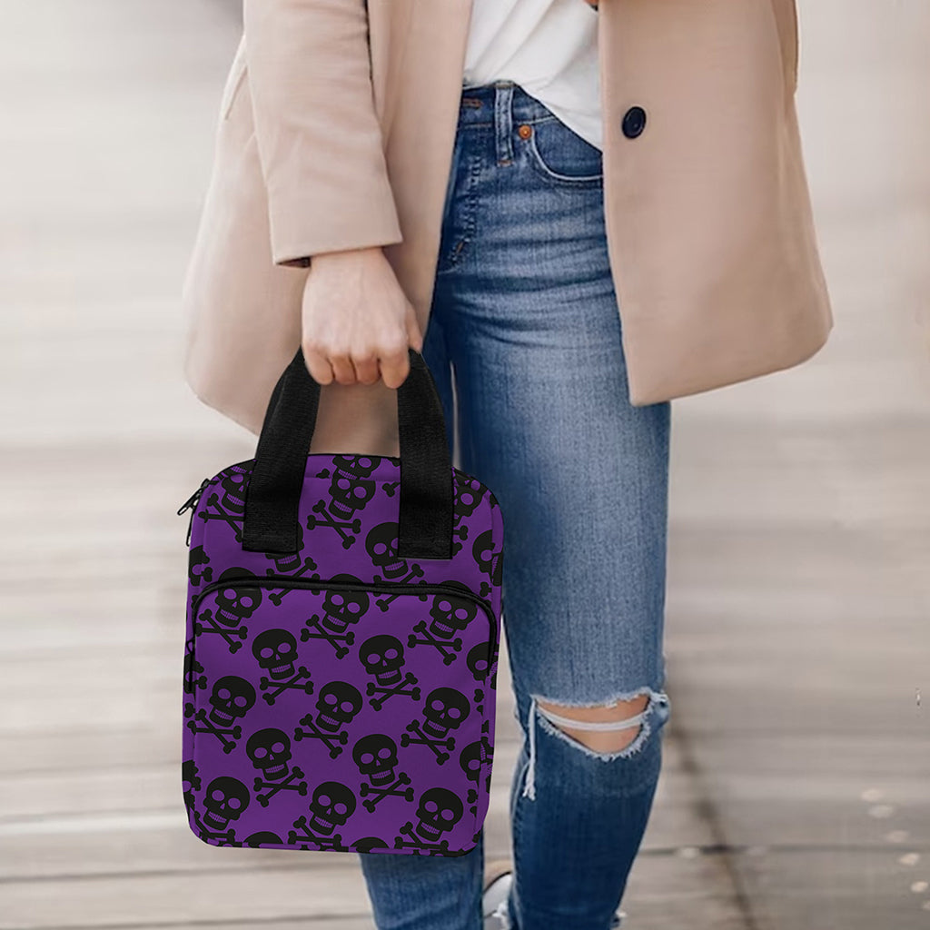 Purple And Black Halloween Skull Print Bible Tote Bag