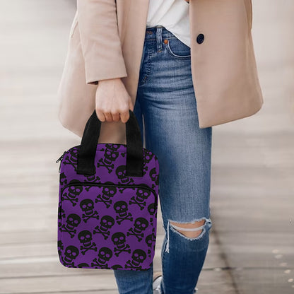 Purple And Black Halloween Skull Print Bible Tote Bag