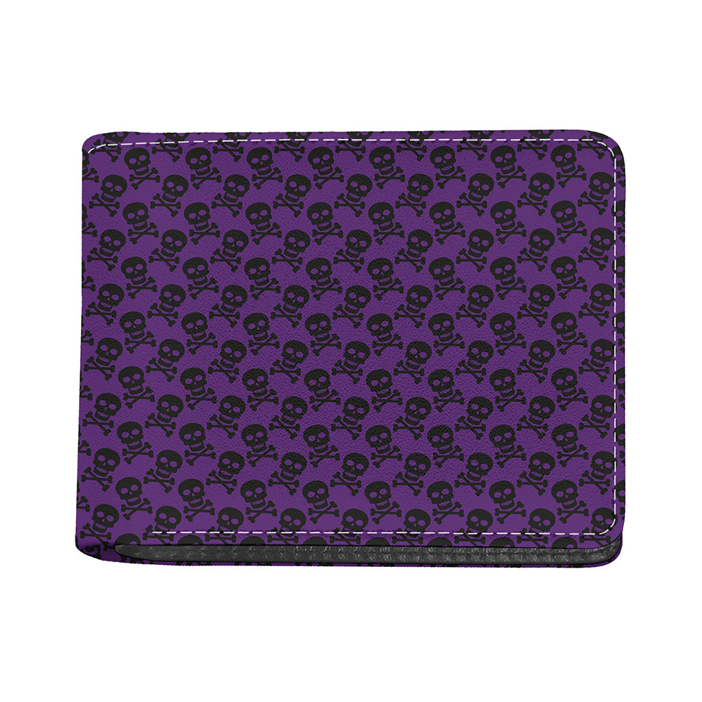 Purple And Black Halloween Skull Print Bifold Wallet