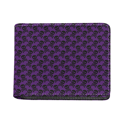 Purple And Black Halloween Skull Print Bifold Wallet