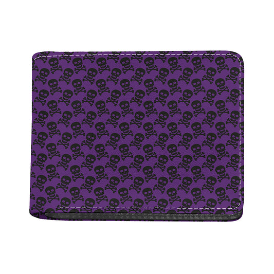 Purple And Black Halloween Skull Print Bifold Wallet