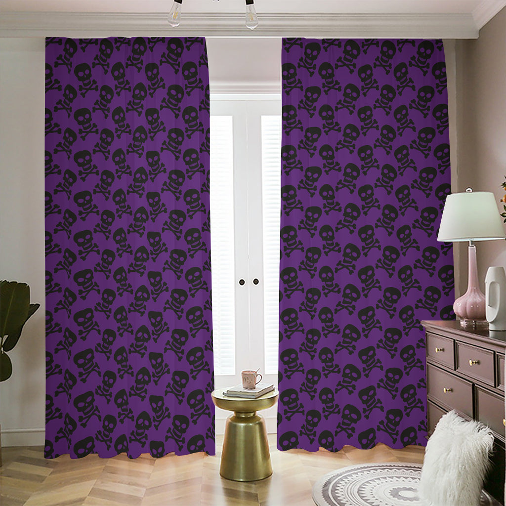 Purple And Black Halloween Skull Print Blackout Pencil Pleat Curtains