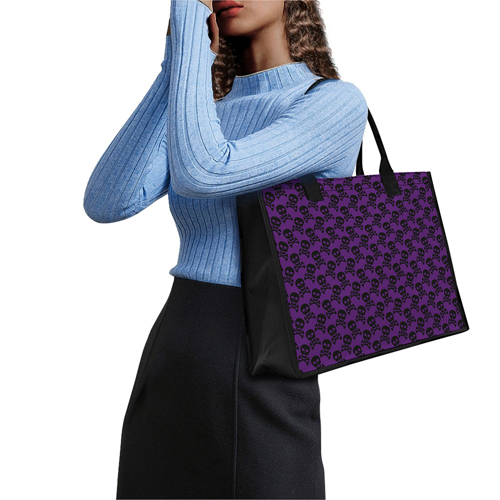 Purple And Black Halloween Skull Print Canvas Tote Bag