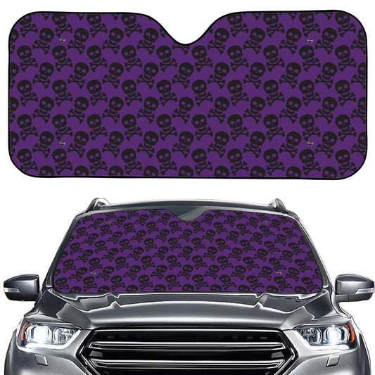 Purple And Black Halloween Skull Print Car Windshield Sun Shade
