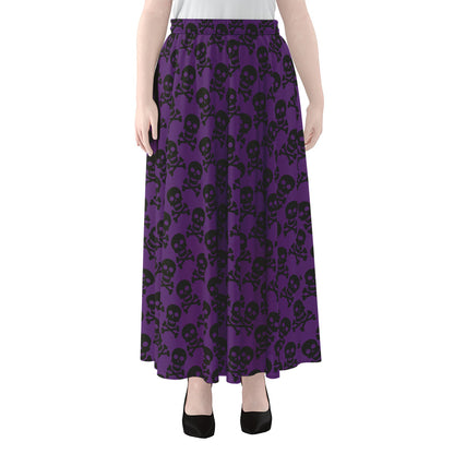 Purple And Black Halloween Skull Print Chiffon Maxi Skirt