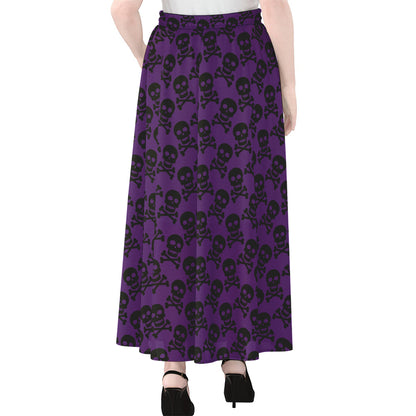 Purple And Black Halloween Skull Print Chiffon Maxi Skirt