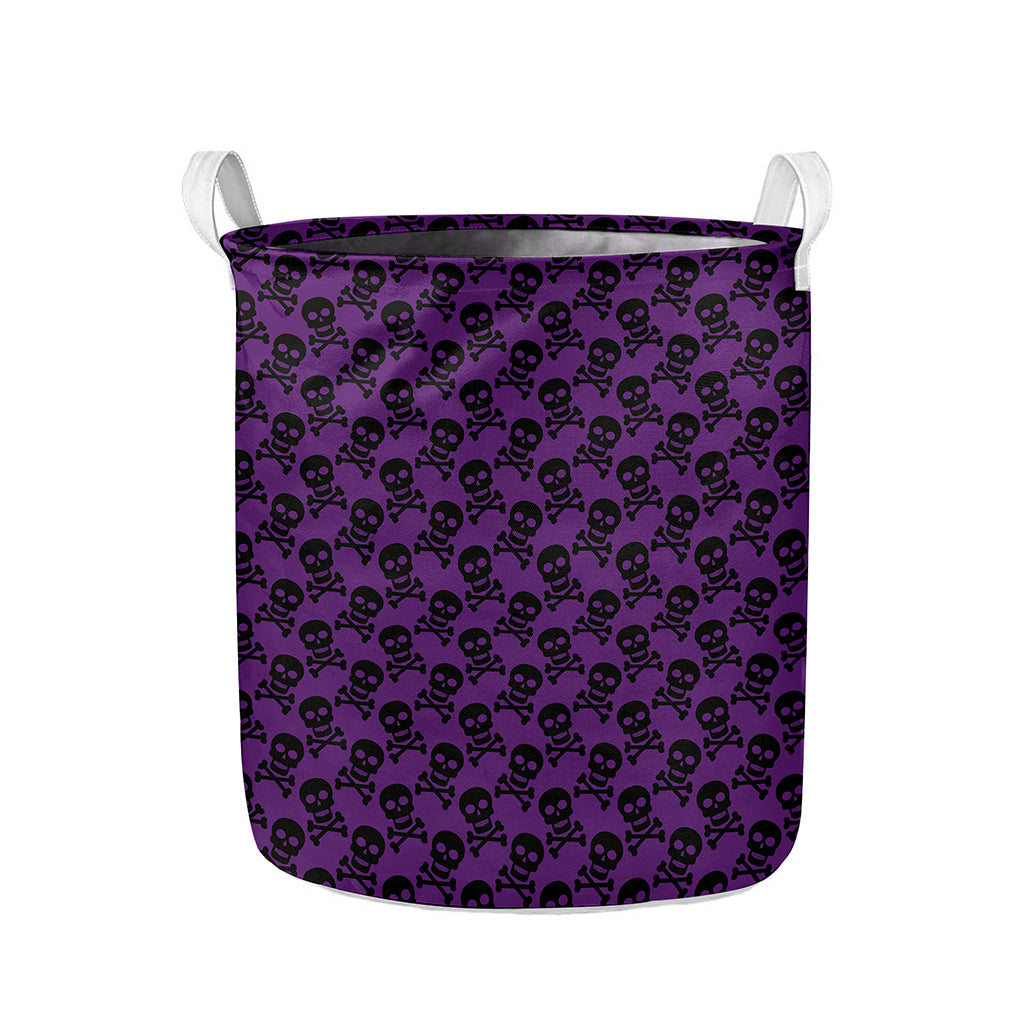 Purple And Black Halloween Skull Print Collapsible Laundry Basket