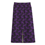 Purple And Black Halloween Skull Print Cotton Front Slit Maxi Skirt