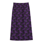 Purple And Black Halloween Skull Print Cotton Front Slit Maxi Skirt