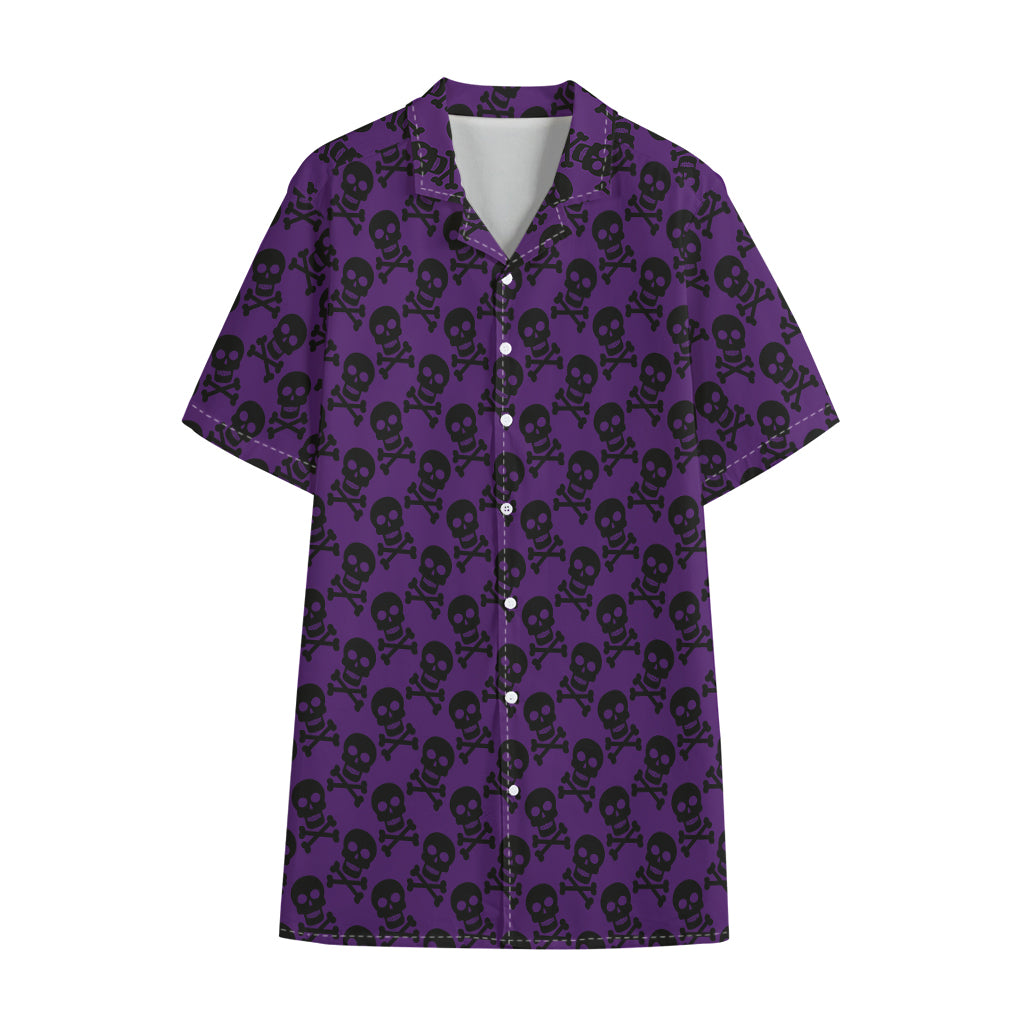 Purple And Black Halloween Skull Print Cotton Hawaiian Shirt