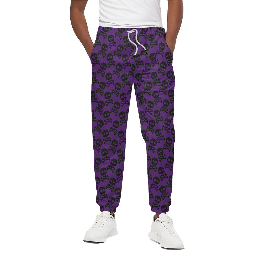 Purple And Black Halloween Skull Print Cotton Pants
