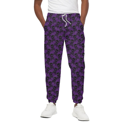 Purple And Black Halloween Skull Print Cotton Pants