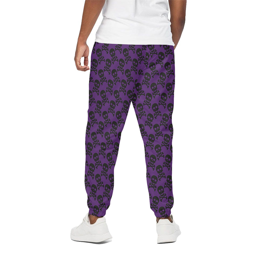 Purple And Black Halloween Skull Print Cotton Pants