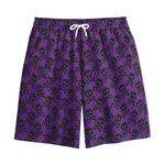 Purple And Black Halloween Skull Print Cotton Shorts