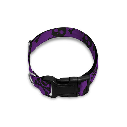 Purple And Black Halloween Skull Print Dog Collar