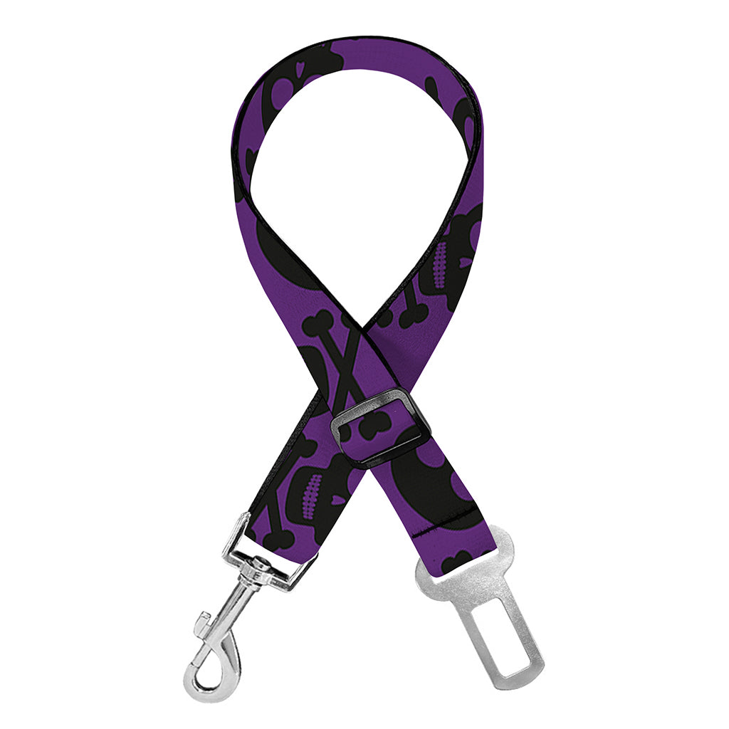 Purple And Black Halloween Skull Print Dog Seat Belt