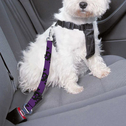 Purple And Black Halloween Skull Print Dog Seat Belt