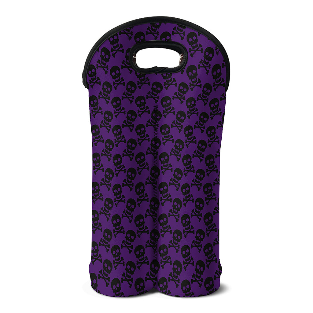 Purple And Black Halloween Skull Print Double Neoprene Wine Tote