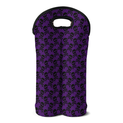 Purple And Black Halloween Skull Print Double Neoprene Wine Tote
