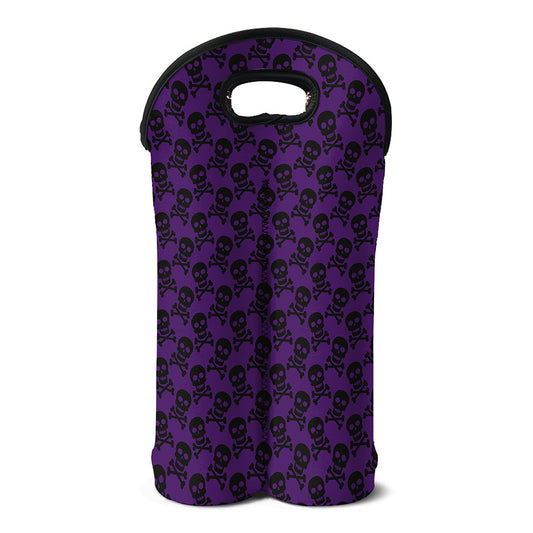 Purple And Black Halloween Skull Print Double Neoprene Wine Tote