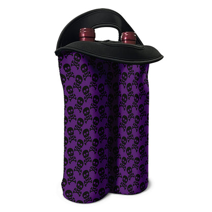 Purple And Black Halloween Skull Print Double Neoprene Wine Tote