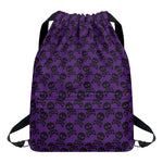 Purple And Black Halloween Skull Print Drawstring Backpack