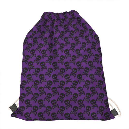 Purple And Black Halloween Skull Print Drawstring Bag