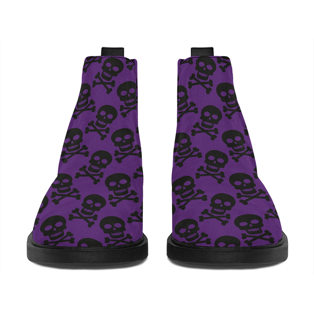 Purple And Black Halloween Skull Print Flat Ankle Boots