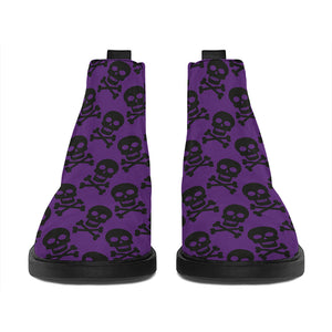 Purple And Black Halloween Skull Print Flat Ankle Boots