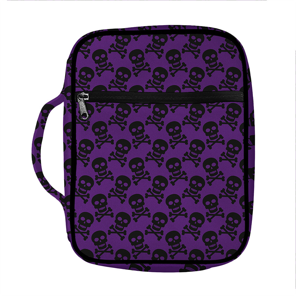 Purple And Black Halloween Skull Print Front Pocket Bible Bag