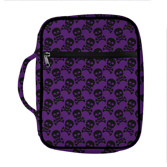 Purple And Black Halloween Skull Print Front Pocket Bible Bag