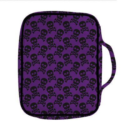 Purple And Black Halloween Skull Print Front Pocket Bible Bag