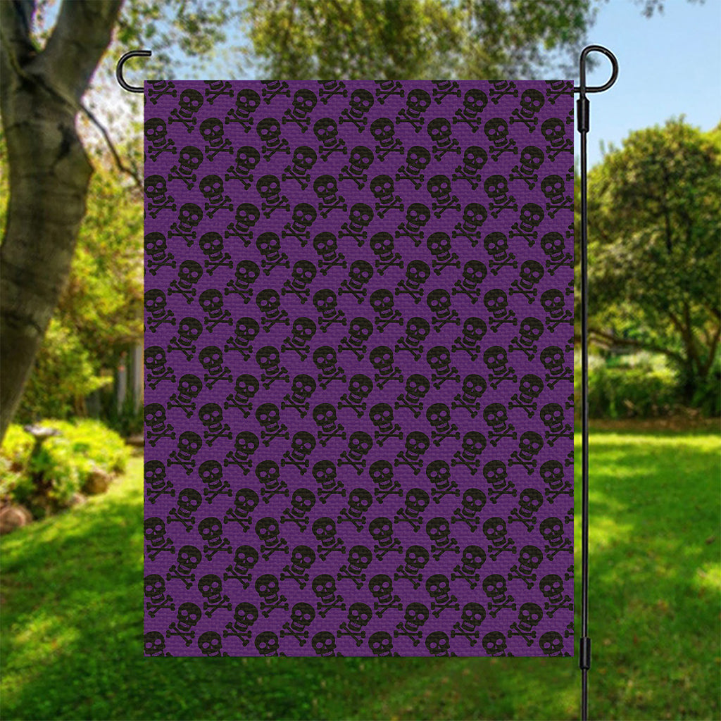 Purple And Black Halloween Skull Print Garden Flag
