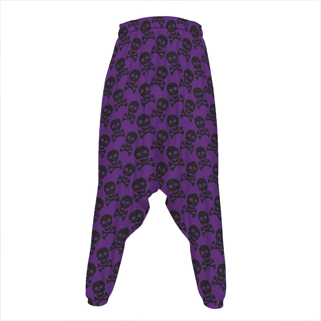 Purple And Black Halloween Skull Print Hammer Pants