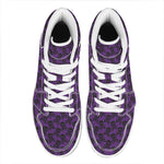Purple And Black Halloween Skull Print High Top Leather Sneakers